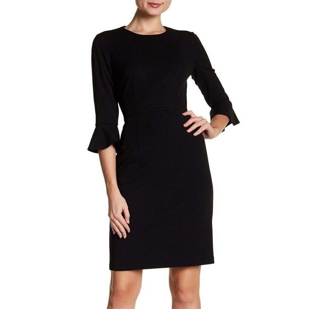 Donna Morgan Black Sheath Dress With Ruffle Sleeves US 4